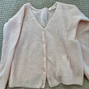 Sezane Light Blush Pink Mohair Baby Alpaca V-Neck Cardigan Sweater